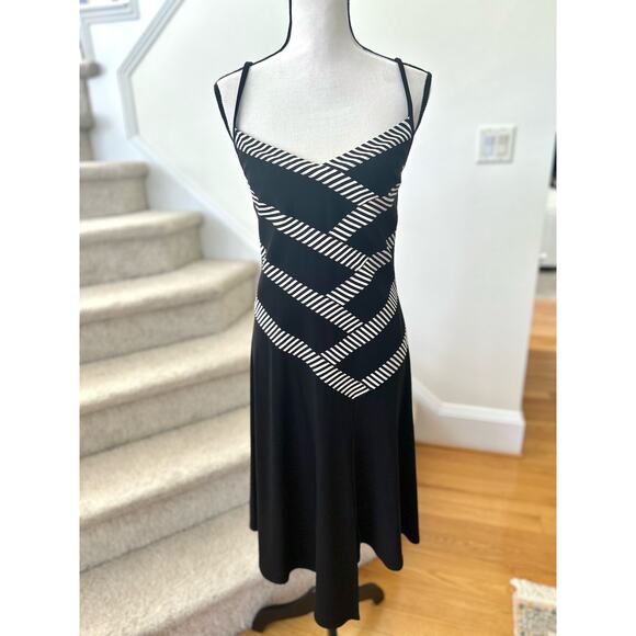 Joseph Ribkoff Black Drop Waist Stripe Bandage Sleeveless Dress - Picture 1 of 8